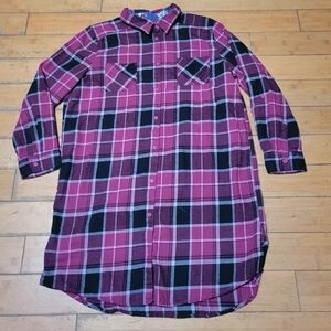 Vintage K Mart PINK K Plaid Flannel Button Down Night Gown Women's XL